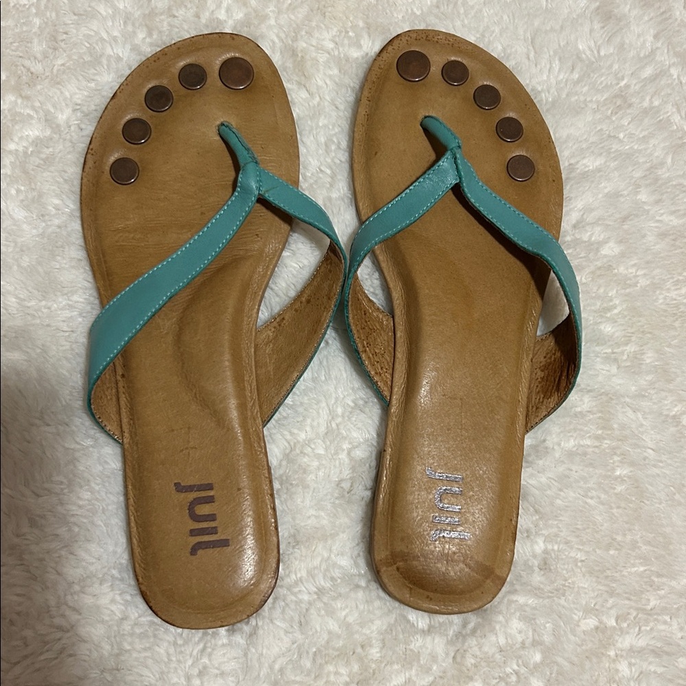 Juil Earthing Hera Grounding Sandals Flip Flops • Size 7 • Teal Green / Blue